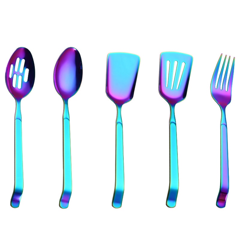 Rainbow Cookware Set Kitchen Accessories Stainless Steel Public Buffet Serving Spoons Fork Turner Colander Kitchenware