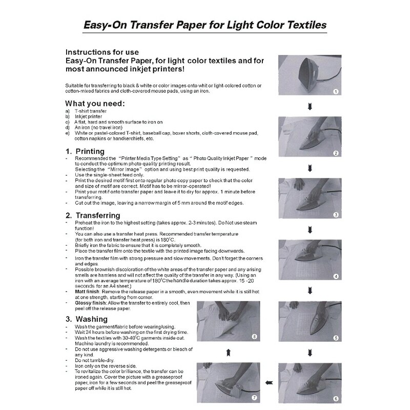 10/20pcs Fabric Transfer Decal Paper Heat Transfer for T-shirt Light Color Clothing NC99