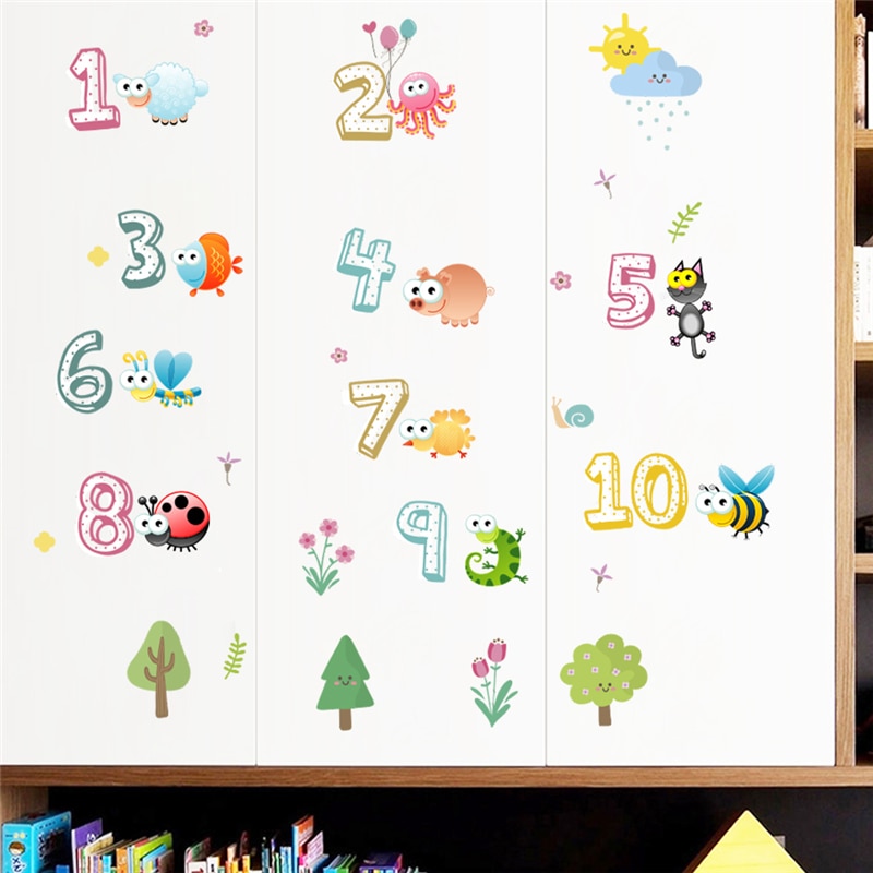 cartoon animals insect numbers wall stickers for kids rooms home decorations wall decals accessories pvc mural art diy wallpaper