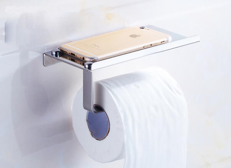 Stainless Steel Bathroom Paper Phone Holder with Shelf Bathroom Mobile Phones Gold Towel Rack Toilet Paper Holder Tissue Boxes: chrome