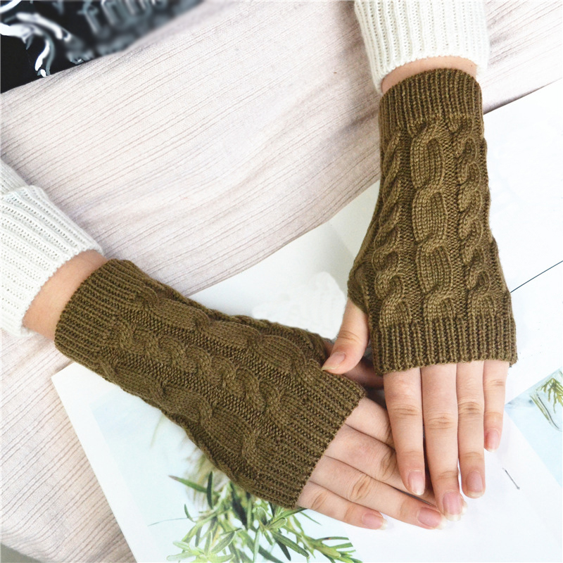 Moda torção crochê malha braço sem dedos aquecedores arco-íris cor luvas de inverno para as mulheres longo traje presentes de natal meninas