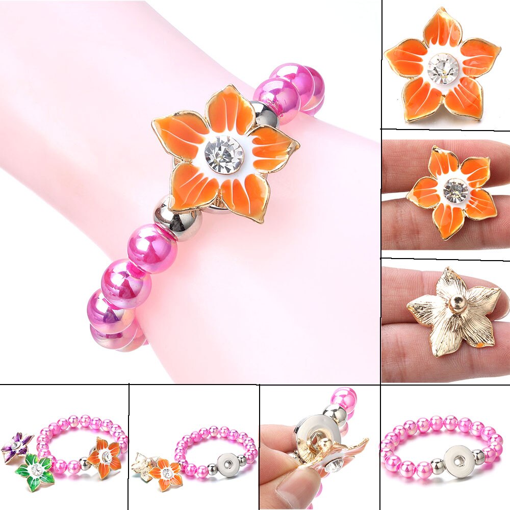 Snaps Jewelry Metal Snap Bracelet Bangle Rhinestone Rose Gold Bracelet Fit 18mm 20mm Snap Button Jewelry