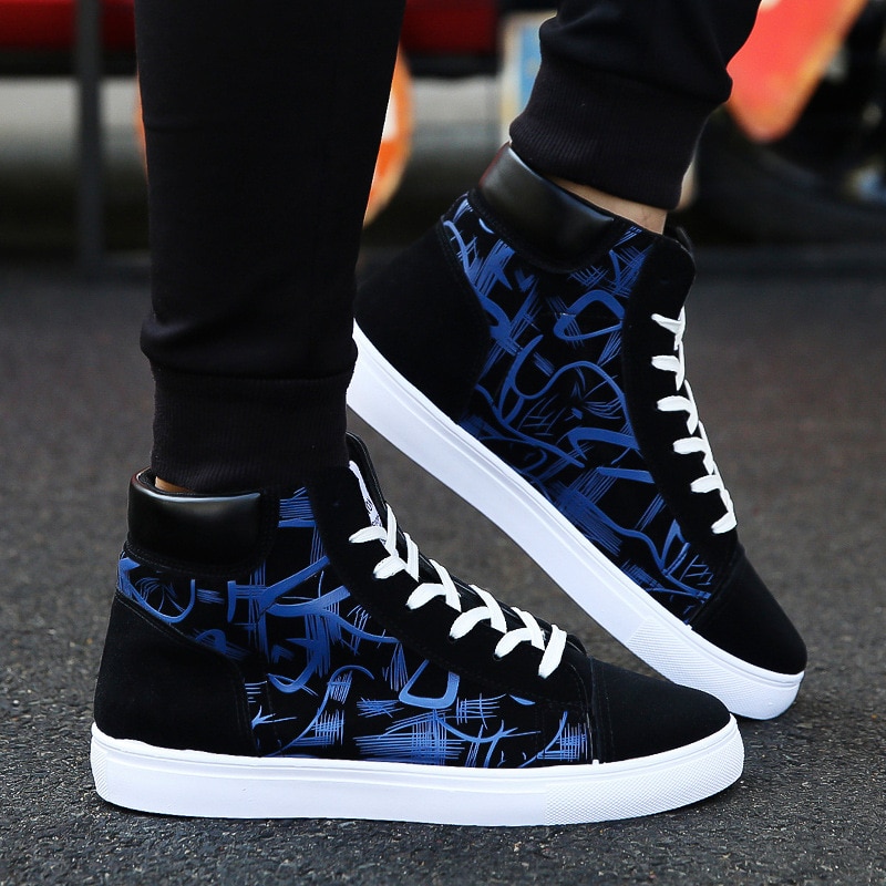 Ins Hoge Top Sneakers Mannen Canvas Schoenen Ademend Koele Straat Schoenen Mannelijke Sneakers Zwart Blauw Rood Heren Causale Schoenen n008