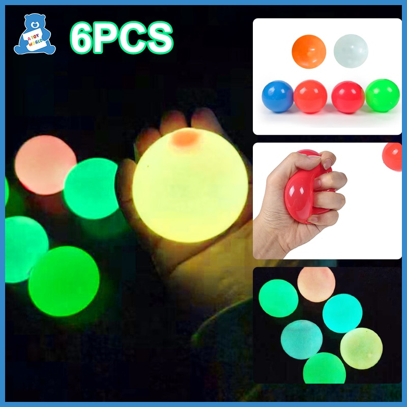 65mm Anti Stress Sticky Ball Squishy Glowing Globbles Fidget Toys Ceiling Ball Pit Glow Sticky Wall Balls Sensory Toys for Kids