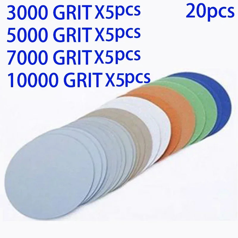 20 Stück 3 Zoll rundes Schleifpapier 3000 5000 7000 10000 Schleifpapier Klettverschluss Schleifpapier Polierpad Schleifwerkzeuge