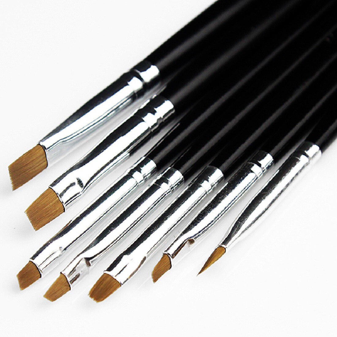 7Pcs Zwarte Uv Gel Acryl Nail Art Builder Salon Diy Brush Pen