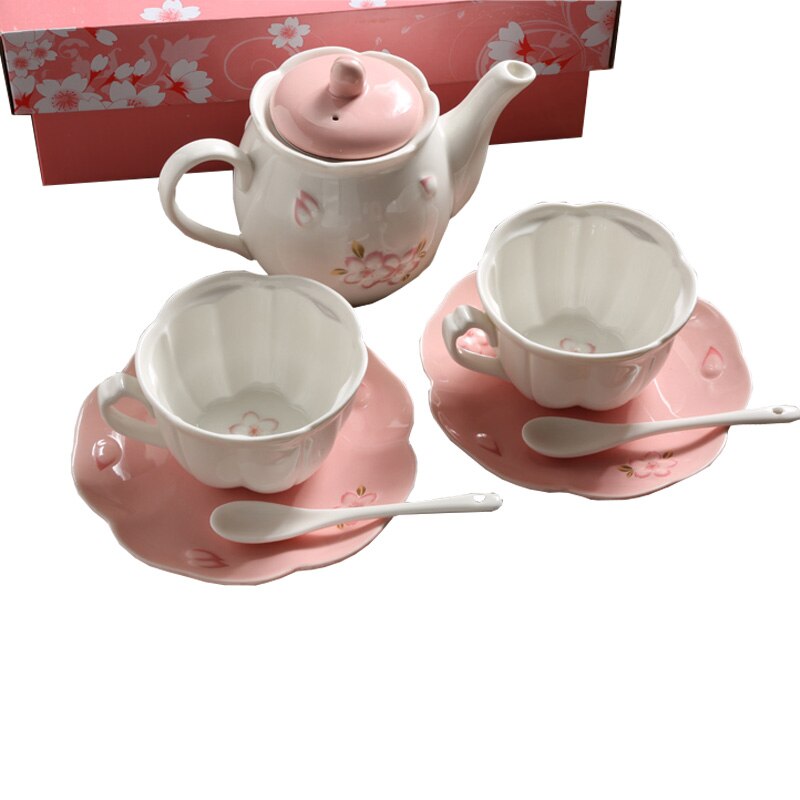Ensemble de tasse à café rose fleur en porcelaine mignon plateau turc tasse à thé en céramique tasse à thé et soucoupe ensemble de 6 ensembles de café Xicara AC50BD