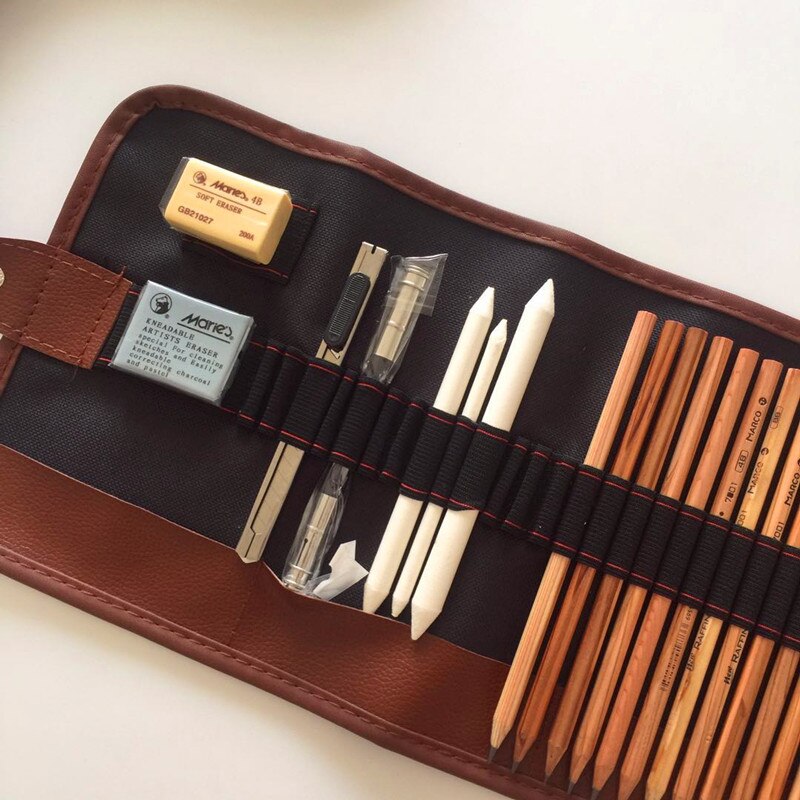 29Pcs Sketch Pencil Set Sketch Drawing Set Wooden Pencil Artist School Student Art Painting Stationery
