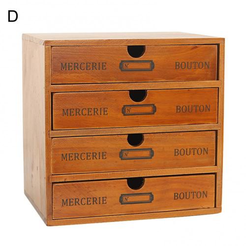 Retro Multi-layer Wooden Desktop 4-layer Drawer Storage Box Cabinet Organizer Supplies: D