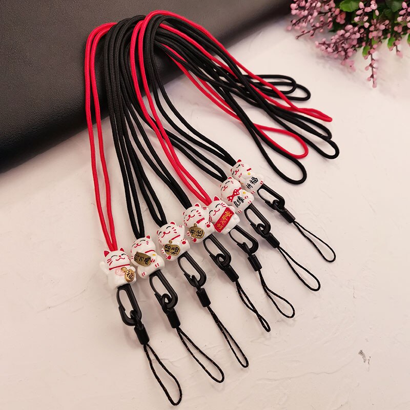 Phone Wrist Straps Lucky Cat Lanyard Strap Mobile Phone Straps Wrist Rope Hanging Neck Rope With Key chain Anti-lost Lanyard