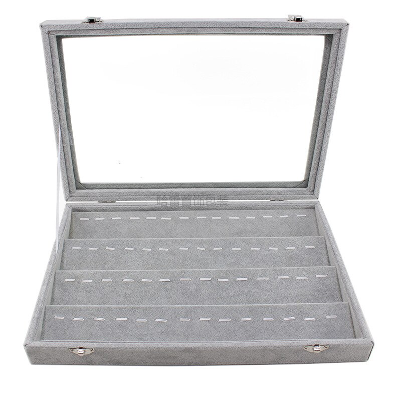 Big Velvet Gray Carrying Case with Glass Cover Jewelry Ring Display Box Tray Holder Storage Box Organizer Earrings Ring Bracelet: style 3