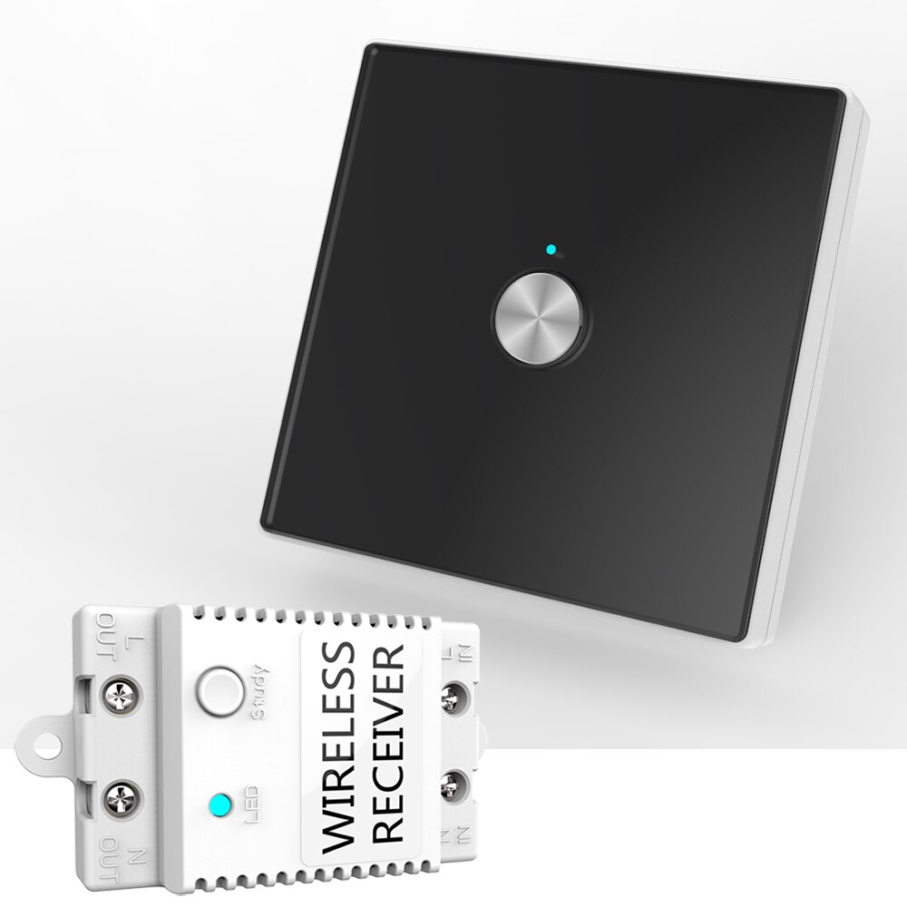 Wireless Remote Control Light Switch, Wireless Receiver Switch Panel 100V-240VAC 50/60HZ Safe for Living Light (1CH-black)