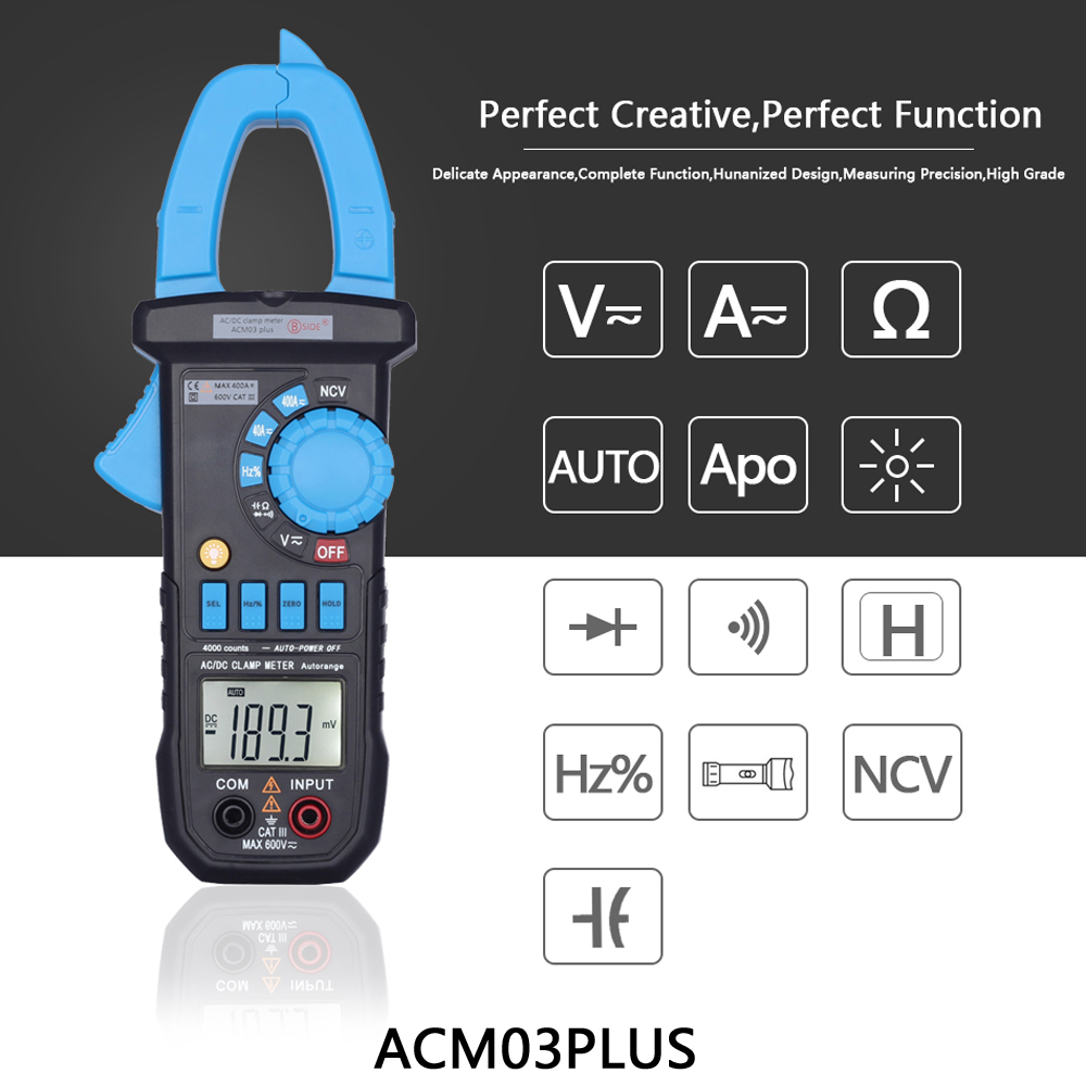 Dc/Ac 400A Digitale Stroomtang Bside ACM03plus Auto Ampèremeter Multimeter Ampere Stroom Spanning Hz Capaciteit Ncv Ohm Tester