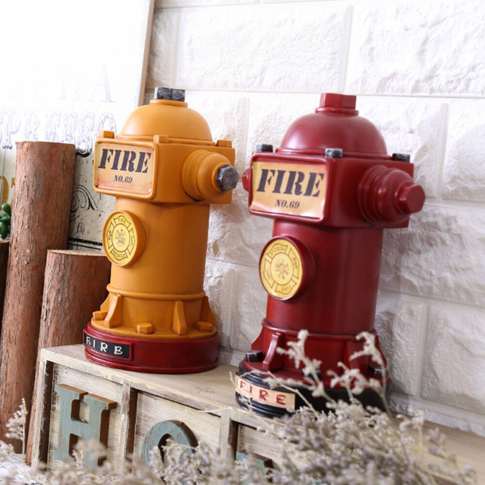 Resin Fire Hydrant Piggy Bank Fire Extinguisher Figurines Ornament for Home Vintage Soft Decoration for Kid Birthday