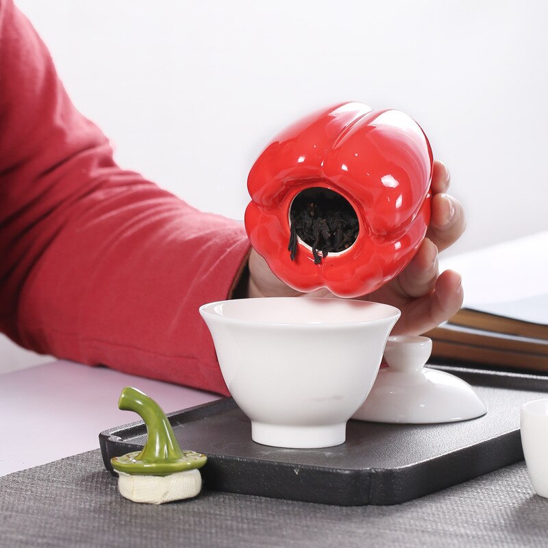 Pepper Shape Ceramic Tea Pot Ceramic Sealed Storage Tank Table Decoration Storage Containers Kitchen Seasoning Porcelain Jar
