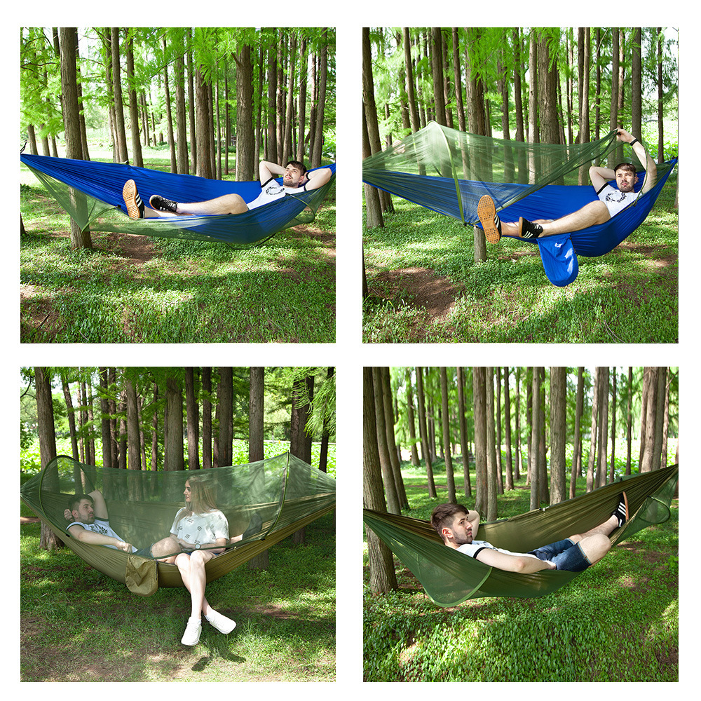 290*140 Hangmat Met Anti-Mug Outdoor Dubbele Nylon Parachute Doek Camping Klamboe Snel Open Hangmat