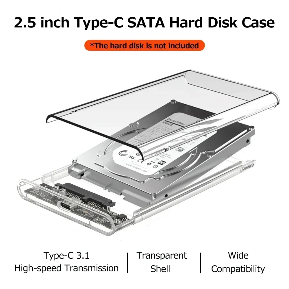 USB 3.0/Type C HDD-behuizing 2,5 inch SATA SSD externe harde schijfbehuizing met 5 Gbps overdrachtssnelheid Heldere harde schijfboxen Gereedschapsvrij