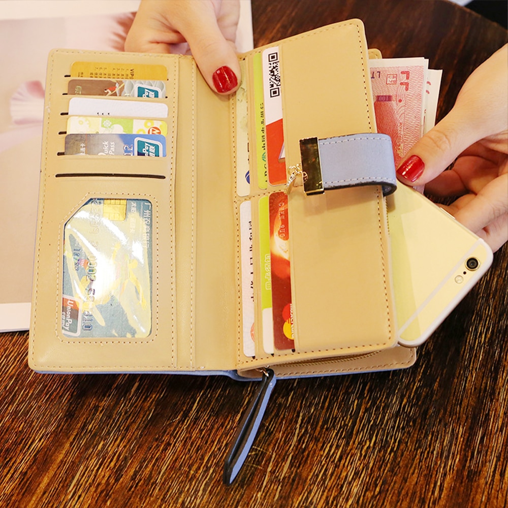 Women Wallet PU Leather Purse Female Long Wallet Gold Hollow Leaves Pouch Handbag For Women Coin Purse Card Holders Clutch