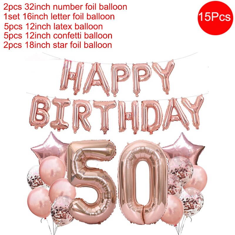 32 Inch Rose Gold Happy 30 Years Old Birthday Party Decorations Adult Number Balloon 18 21 40 50 60 70 80 Birthday Decor Globos: 50 birthday set