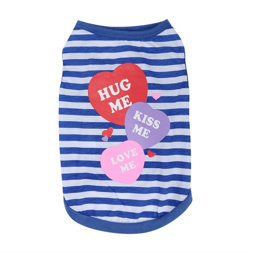 Transer HUG ME KISS ME LOVE ME Striped Dog Vest Cute Pet Dog Summer Shirts Outdoor Sports Casual Puppy Clothes 90611: Blue / L