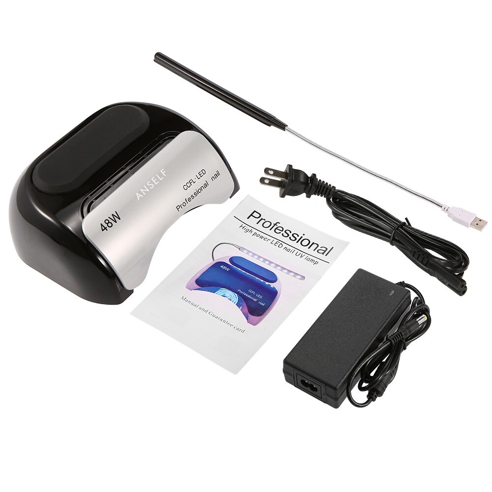 Anself 48W LED CCFL lámpara de uñas Gel secador de uñas máquina de curado uña Gel curado 110-240V herramienta de Arte de uñas EU US Plug: Black US