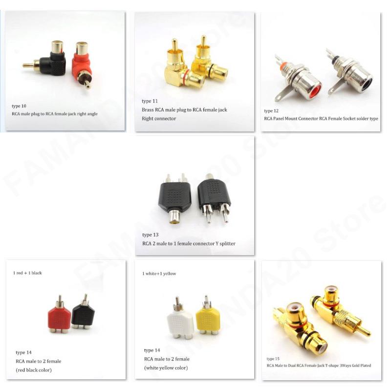 2 pcs rca male female  to 2 rca 3 rca male female rca connector splitter adapter av video audio t plug rca 2 3 way right angel  m20