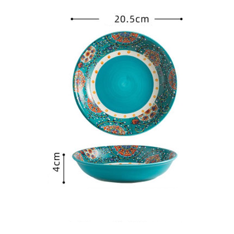 Ceramic Deep Dish American Country Ceramic Deep Dish Plate Underglaze Color Farmhouse Side Dish Bowl: Color 1