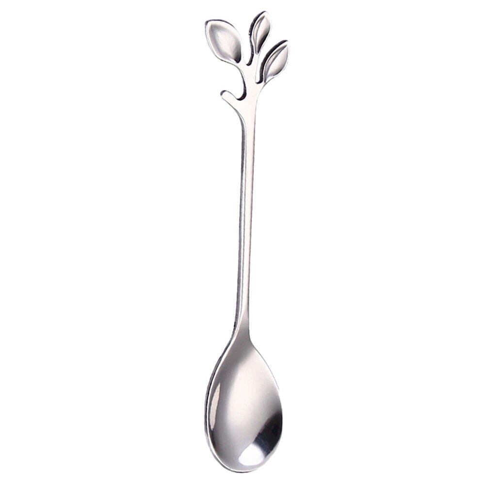 Leaf Shape Handle Spoon Coffee Spoon Dessert Snack Scoop Exquisite Stainless Steel Teaspoon for Kitchen Tableware Gadgets Tool: 01