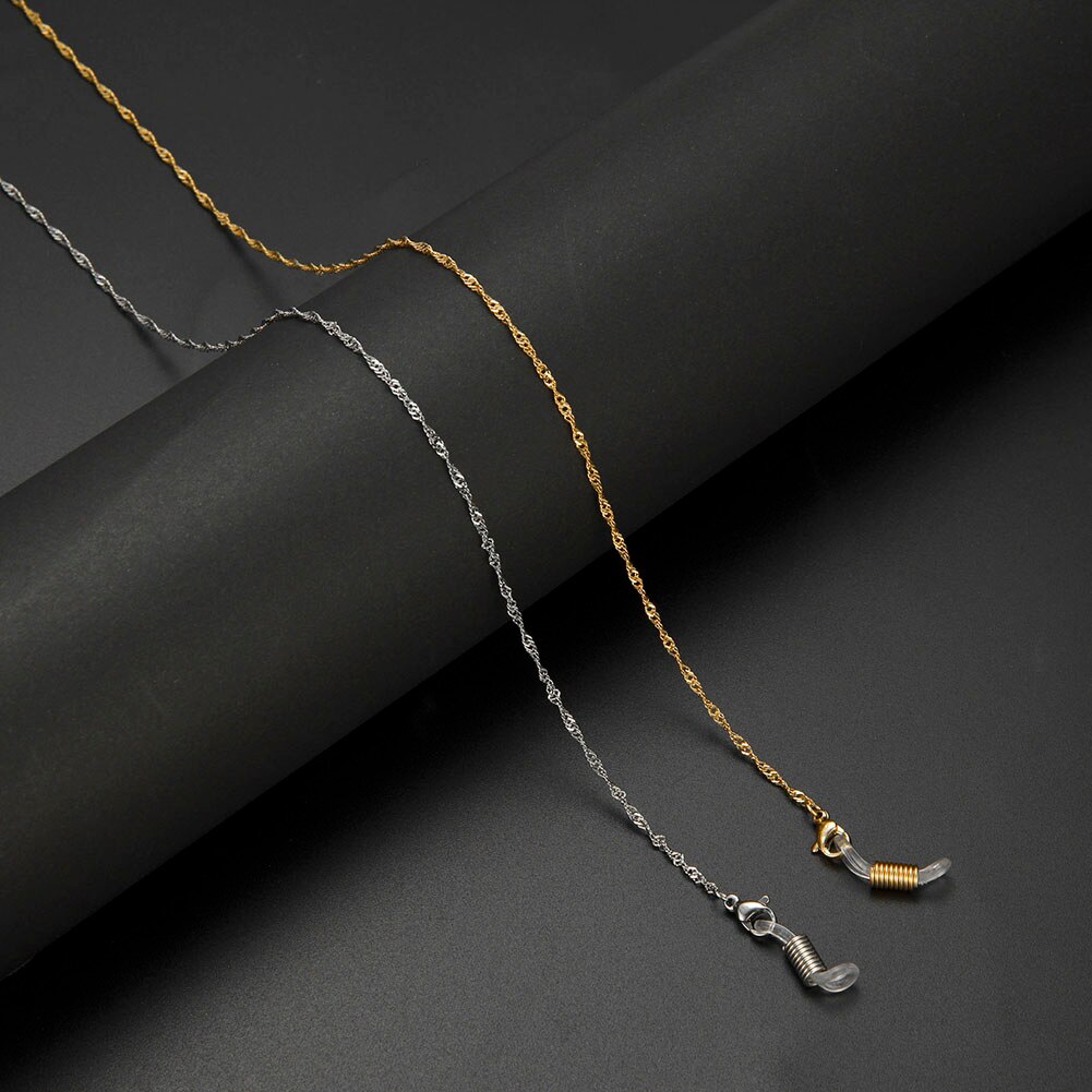 Skyrim Stainless Steel Beaded Glasses Chain Lanyard Women Gold Color Sunglasses Box Chains Eyewear Cord Eyeglass Neck Strap Rope