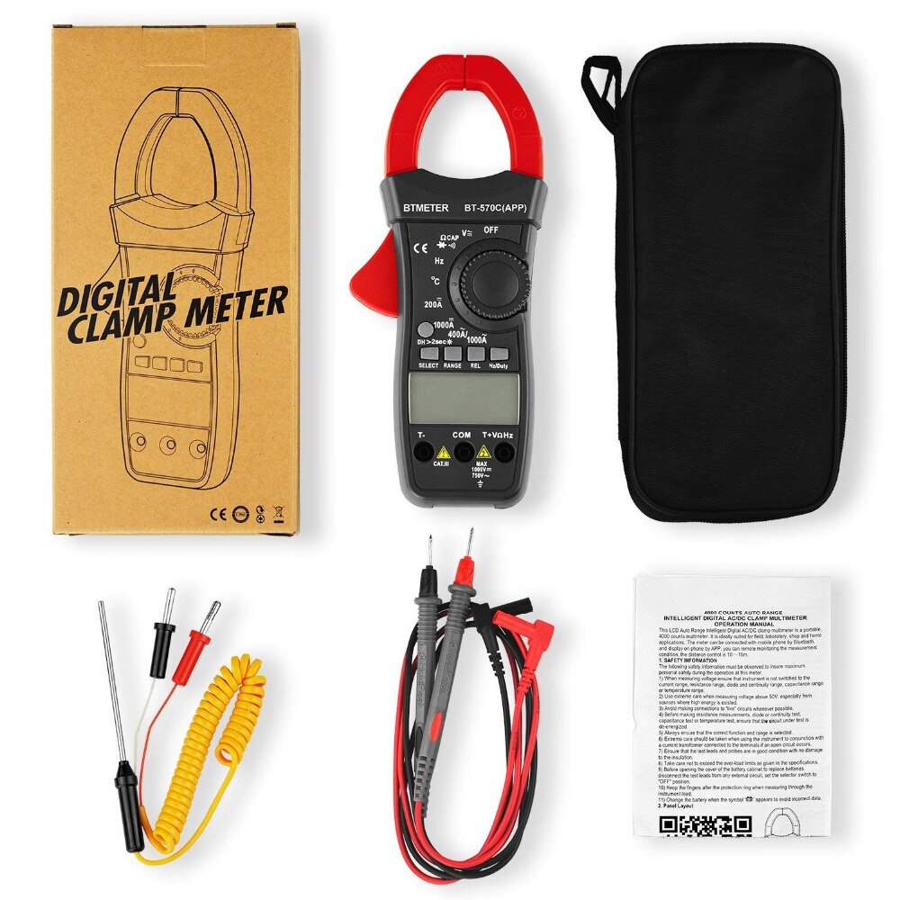Digital Clamp Multimeter Connect with APP Bluetooth,Amp Ohm Tester,4000 Counts for AC&amp;DC Resistance Temp Electrical HVAC Tester