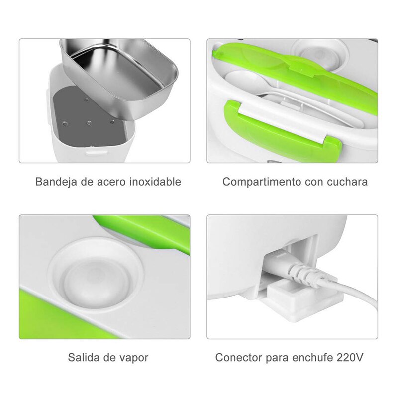 Stainless Steel Portable Electric Lunch Box Food Heater With Spoon And Two Compartments For Work 40W 220V Kitchen Pot K802