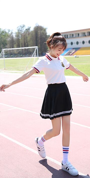 Students Summer School Uniform Boy Girls Polo Shirt School Wear Student Uniform Cheerleading Clothes Sportswear D-0563: GirlsB / XL