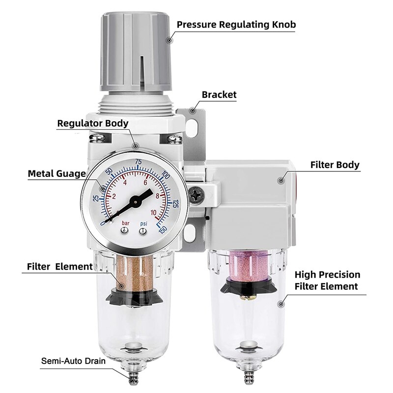 NPT Air Drying System-Water Trap Separator-Semi-Automatic Drainage, 0-150 Specification, Polyethylene Bowl,Metal Bracket