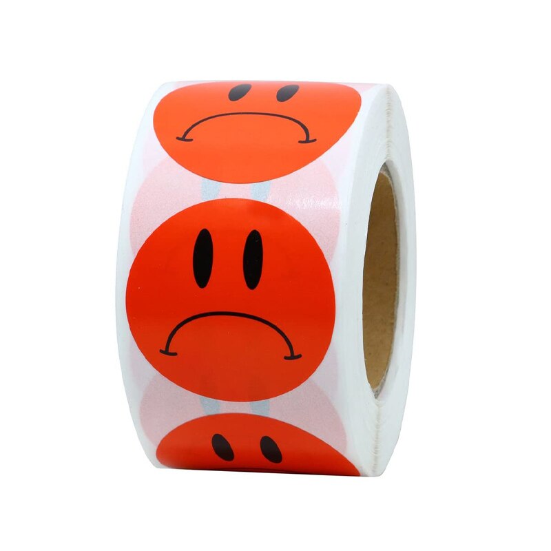 1 Roll/500Pcs Smiley Gezicht Stickers Gelukkig Gezicht Dank U Sticker Roll Cirkel Stippen Papieren Etiketten Beloning Stickers leraren Sticker: C63