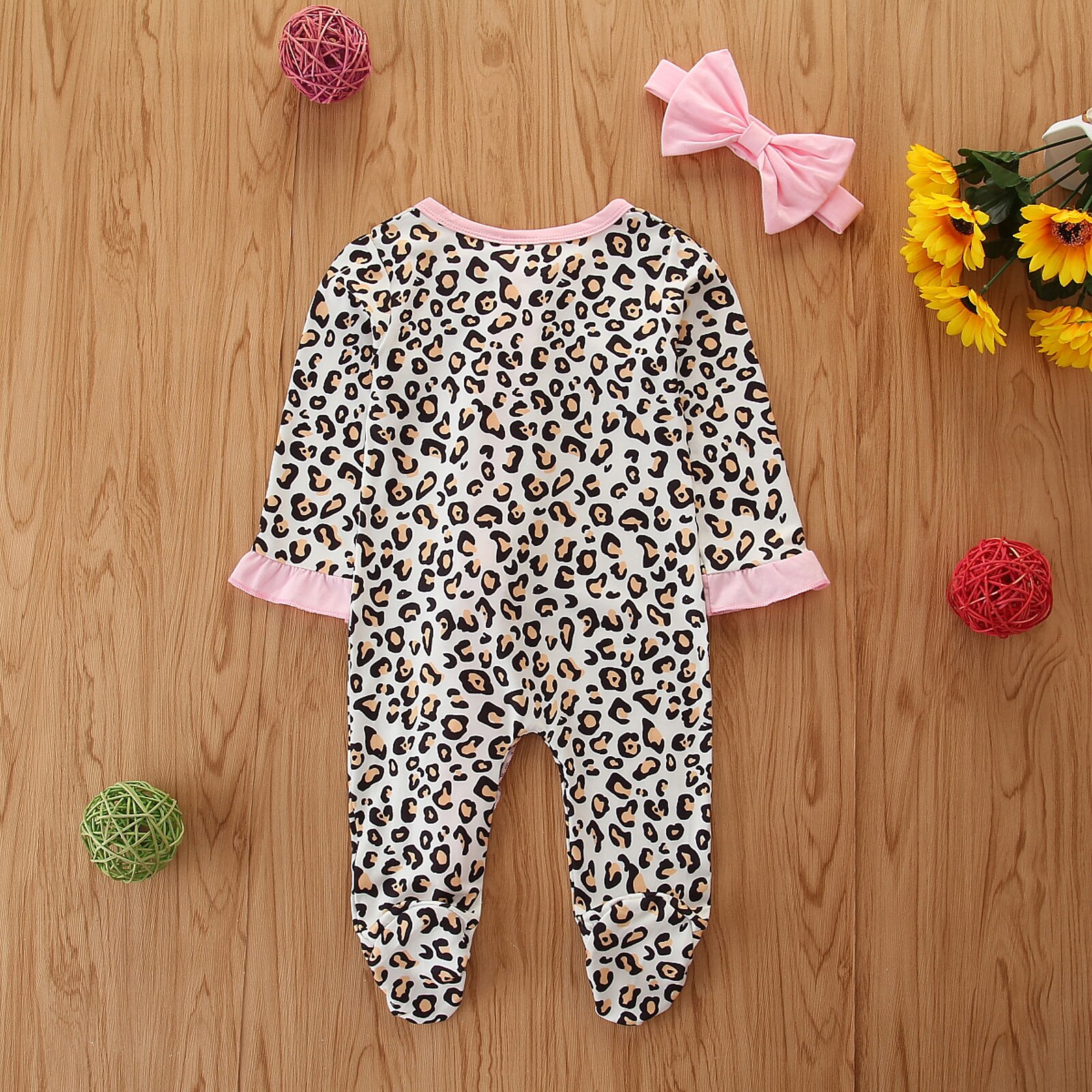 Baby Luipaard Print Voeten Jumpsuit En Hoofddeksels Twee Stuk Pak Voor Jongens Meisjes