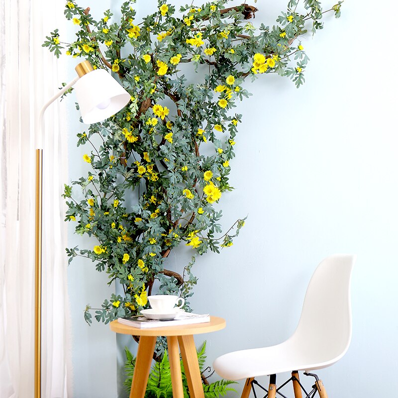Guirnalda de girasoles amarilla Artificial, seda de flor de Margarita, enredadera colgante de ratán, hojas de Navidad, boda, decoración del hogar, follaje sintético