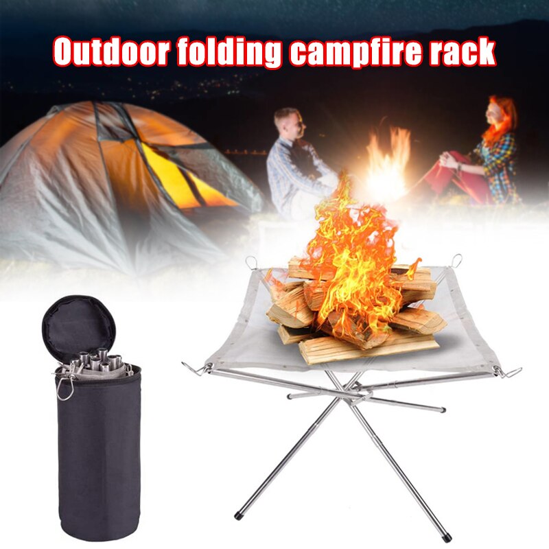 Draagbare Outdoor Vuurkorf Camping Rvs Mesh Haard Opvouwbaar Voor Outdoor Patio Und
