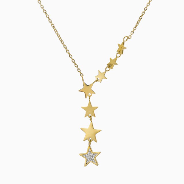 Colgante de acero inoxidable 316L para mujer, joyería fina con incrustaciones de circonita, varias borlas de estrella, cadena, Gargantilla, collares, colgantes: Default Title