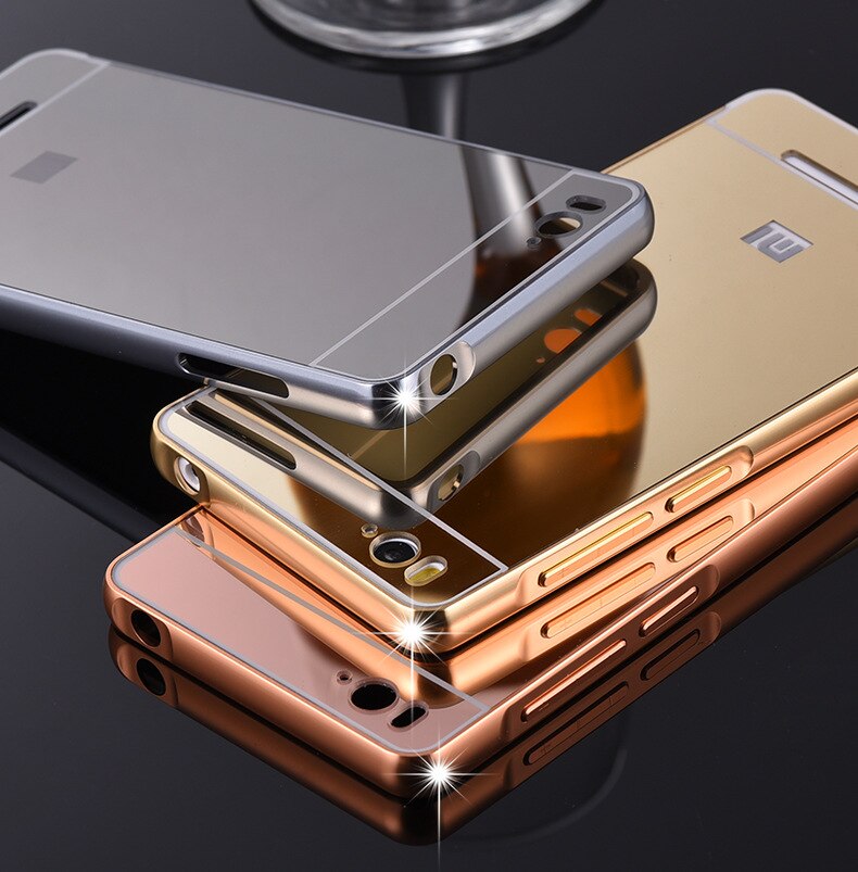 Xiaomi Mi4C case Luxury Mirror PC Back Cover & Metal Aluminum Frame Case For Xiaomi Mi4i 4C M4i M4C Cell Phone Cover