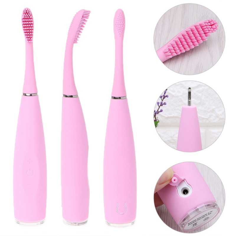 Cepillo de dientes eléctrico sónico de silicona, cepillo de dientes eléctrico de cerdas suaves, impermeable, Limpieza Profunda, cabezal de cepillo de grado alimenticio,