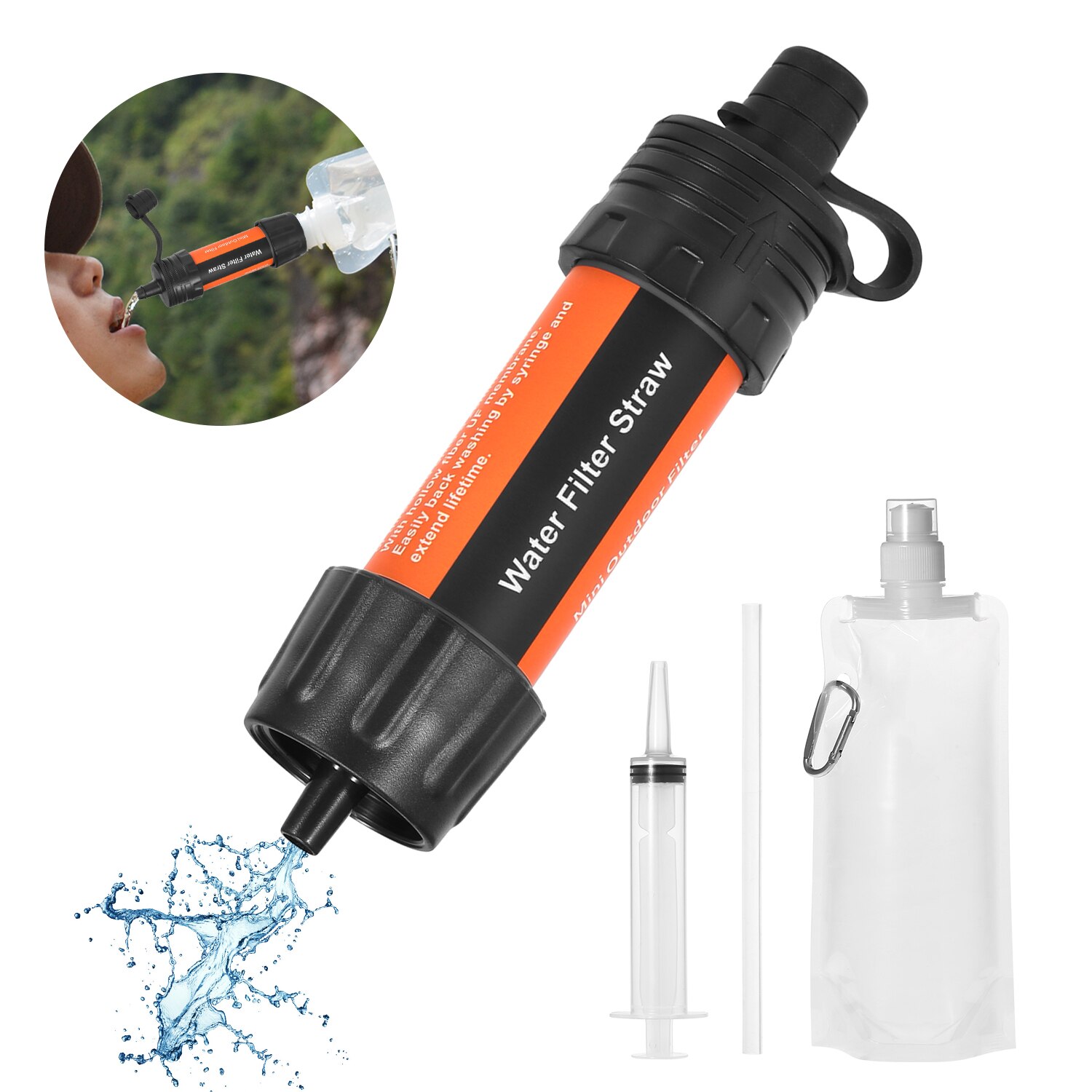 Filtre à eau extérieur, système de filtration d'eau à paille, purificateur d'eau pour la préparation aux situations d'urgence, camping, voyage, randonnée: Orange