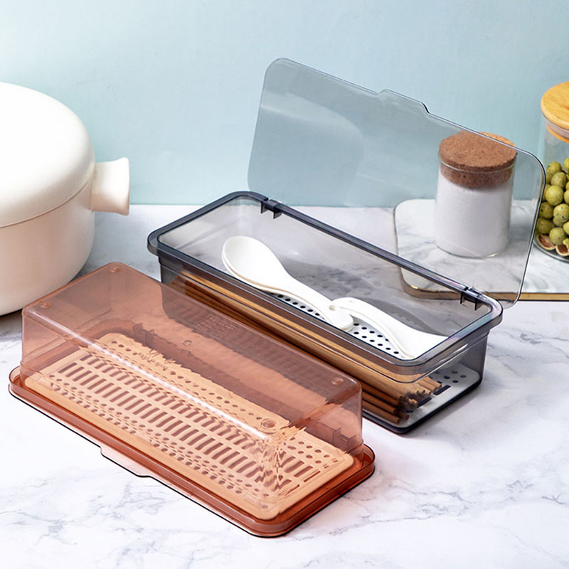Cutlery Storage Tray Holder Tableware Organizer Spoon Fork Storage Box Plastic Container Cutlery Rack With Lid And Drainer