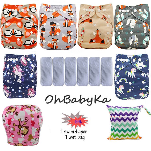 Ohbabyka Baby Cloth Diaper Couche Lavable Training Pants 6pcs Reusable Pocket Diaper Cover+6pcs Bamboo Insert Baby Nappies: 89