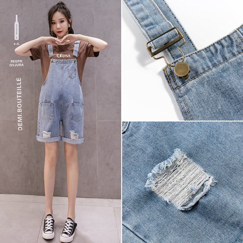 Pregnant Women Summer Suspenders Braces Denim Shorts Jeans Adjustable Strap High Waist Maternity Cotton Overalls Loose Jumpsuits