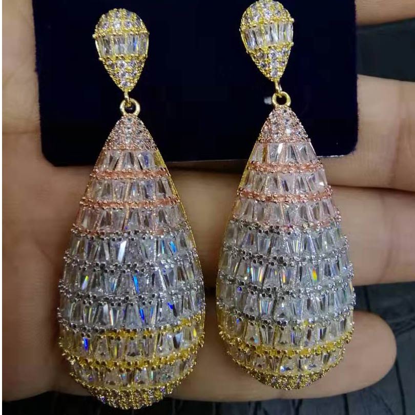 GODKI lujo circón cúbico de gota de agua nigeriano collar pendiente juegos de joyas para mujer boda Dubai indio conjuntos de joyería nupcial: Tricolor Earring