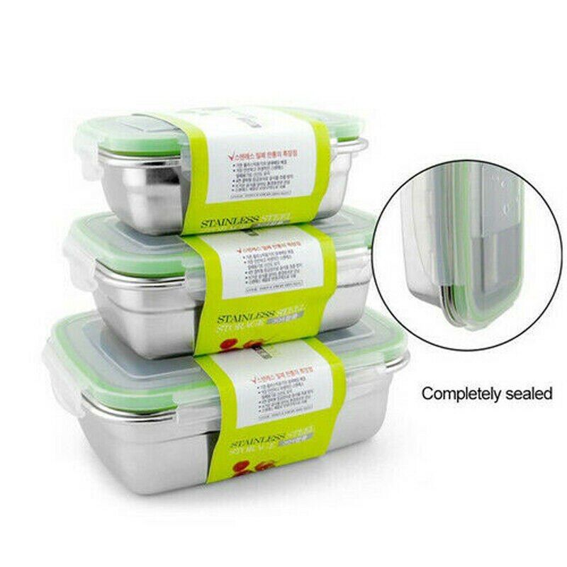 Portable Stainless Steel Lunch Box Microwave Food Container Bento Box Clear Tableware Lunch Bowl