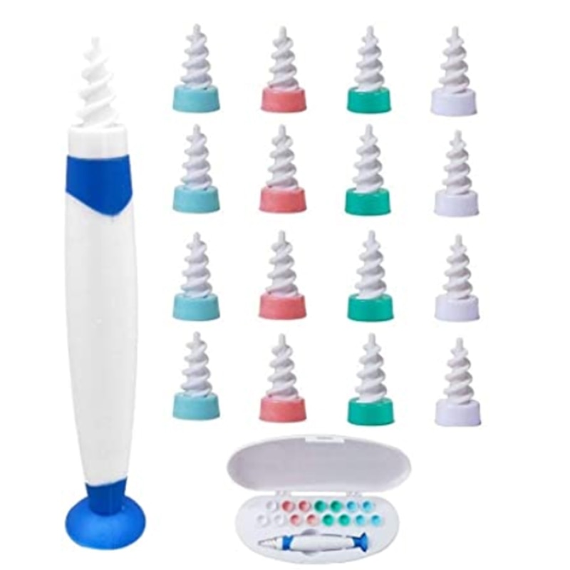Portable Ear Cleaner with 16 Replacement Heads Suction Cup Spiral Spoon Earwax Removal Tool Easy Grip Cleaning Machine