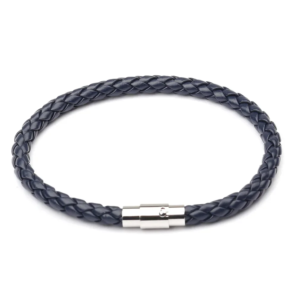 Rope Leather Bracelet Men Women Stainless Steel Magnetic Clasp Summer Style Male Bracelets Bangles Jewelry SL019: Silver Plated