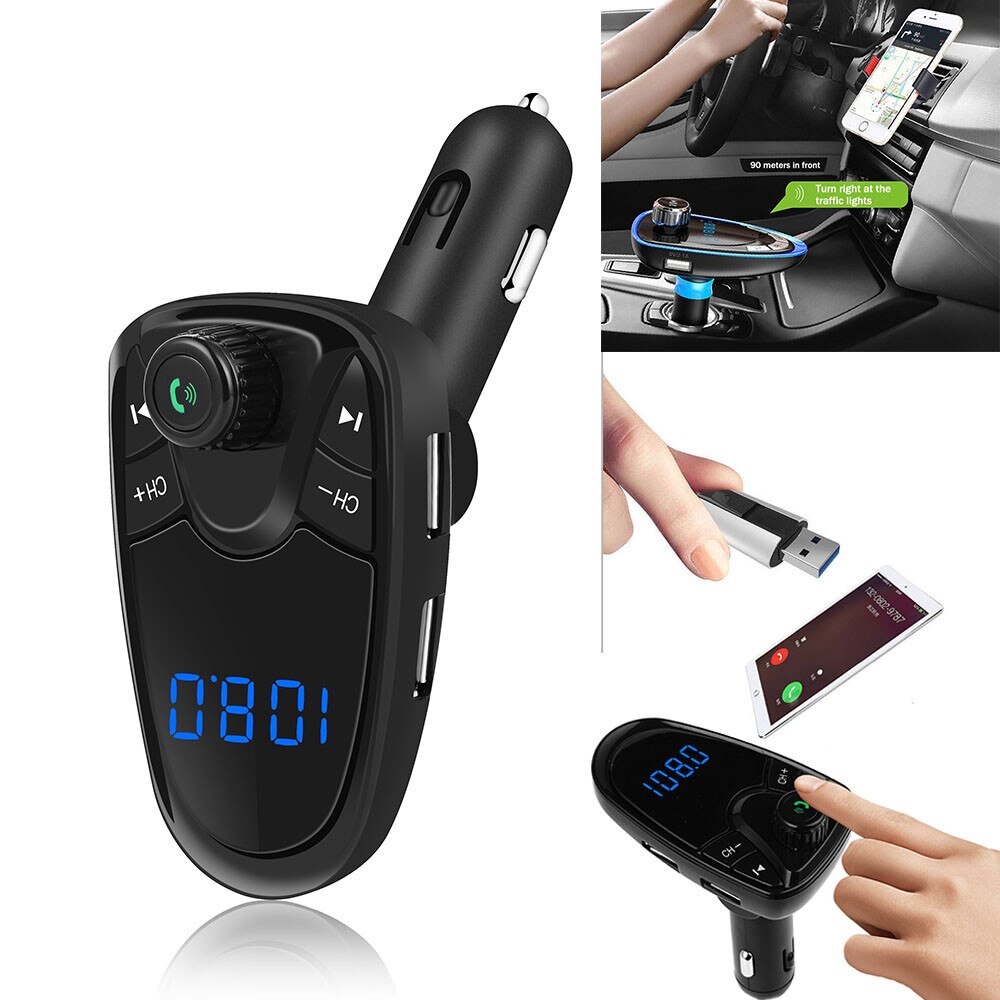 Bluetooth-fm-transmitter, fm-modulator für  mp3 spieler, freisprechfunktion, dual-usb-unterstützung, tf-karten-/usb-stick-unterstützung, autoradio für  mp3 spieler