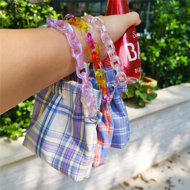 Milkjoy monedero Kawaii a cuadros con cadena colorida, pequeño bolso de almacenamiento de cambio de gran capacidad, portatarjetas, estuche organizador, estuche de embrague
